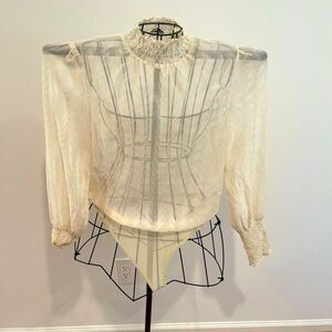 Fashion Nova Sheer Cream Blouse bodysuit